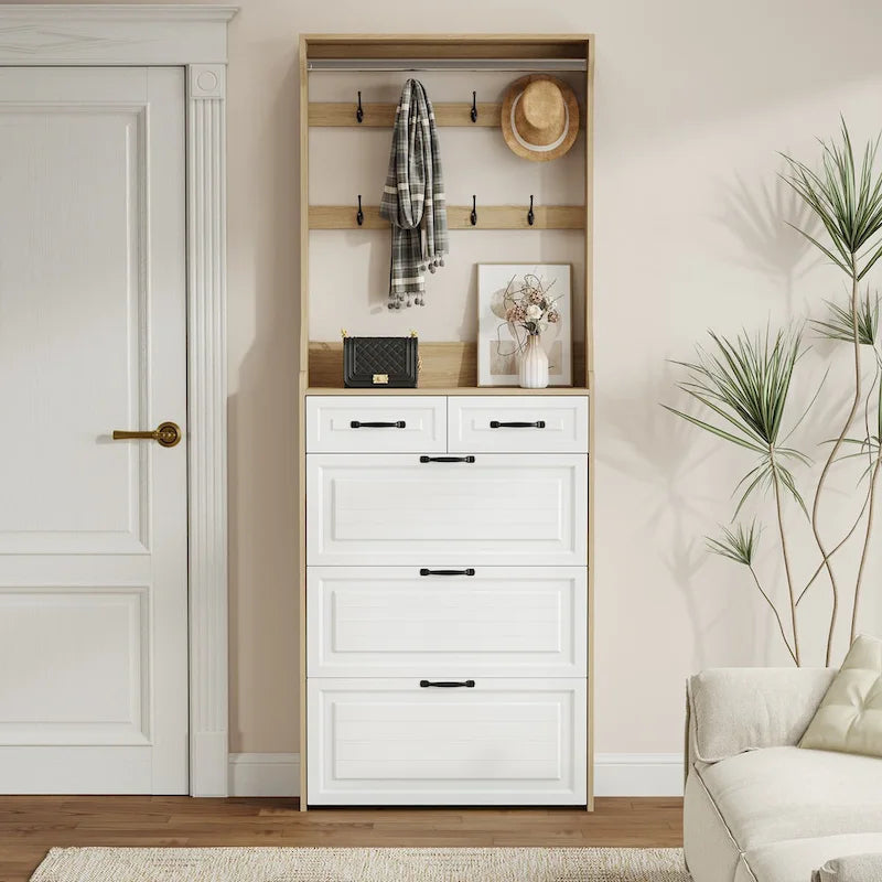 Nouveau meuble à chaussures 3 portes 2 tiroirs avec cintre, porte en PVC moulée, grand espace de rangement
