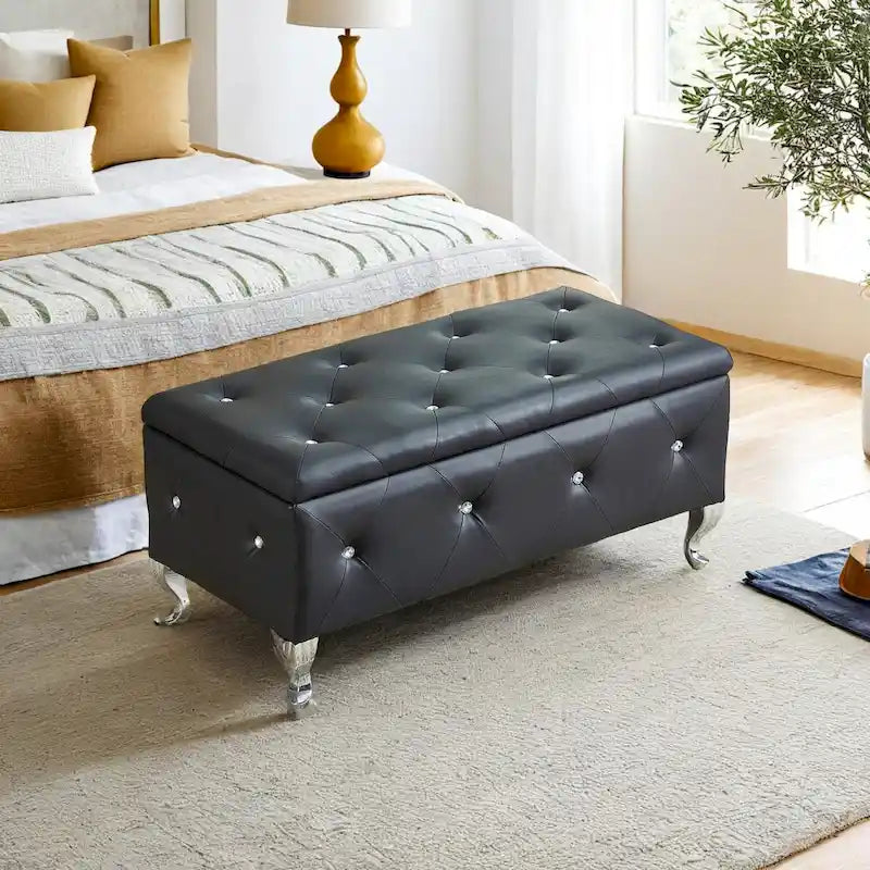 Pouf de rangement en cuir synthétique