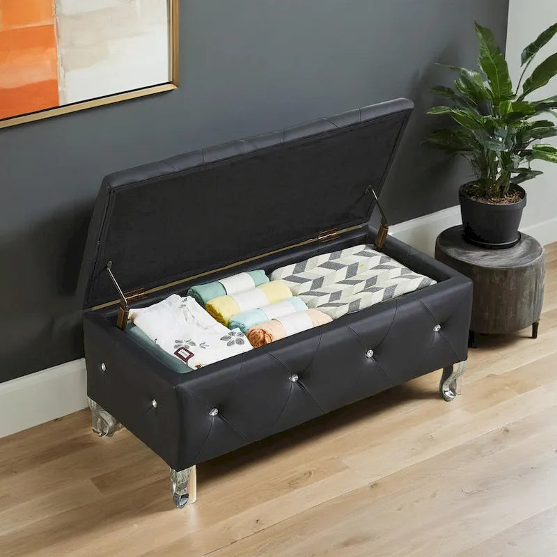 Pouf de rangement en cuir synthétique