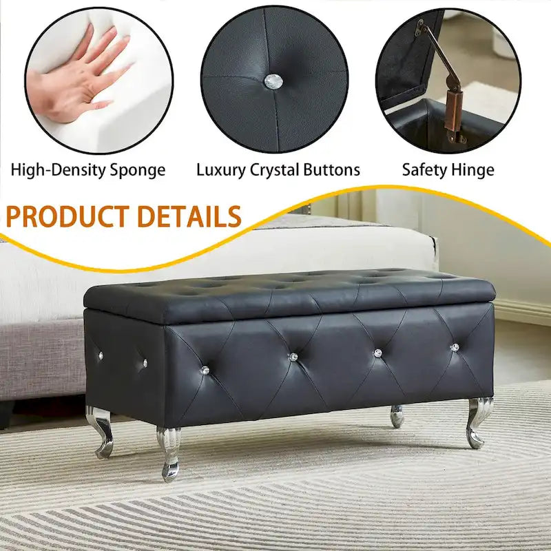 Pouf de rangement en cuir synthétique