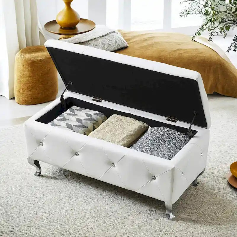 Pouf de rangement en cuir synthétique