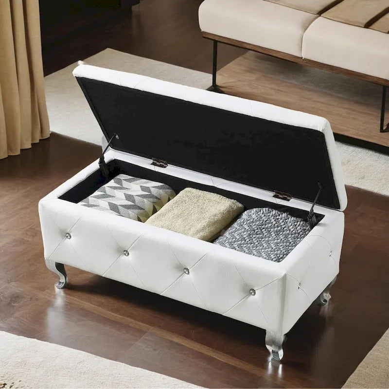 Pouf de rangement en cuir synthétique