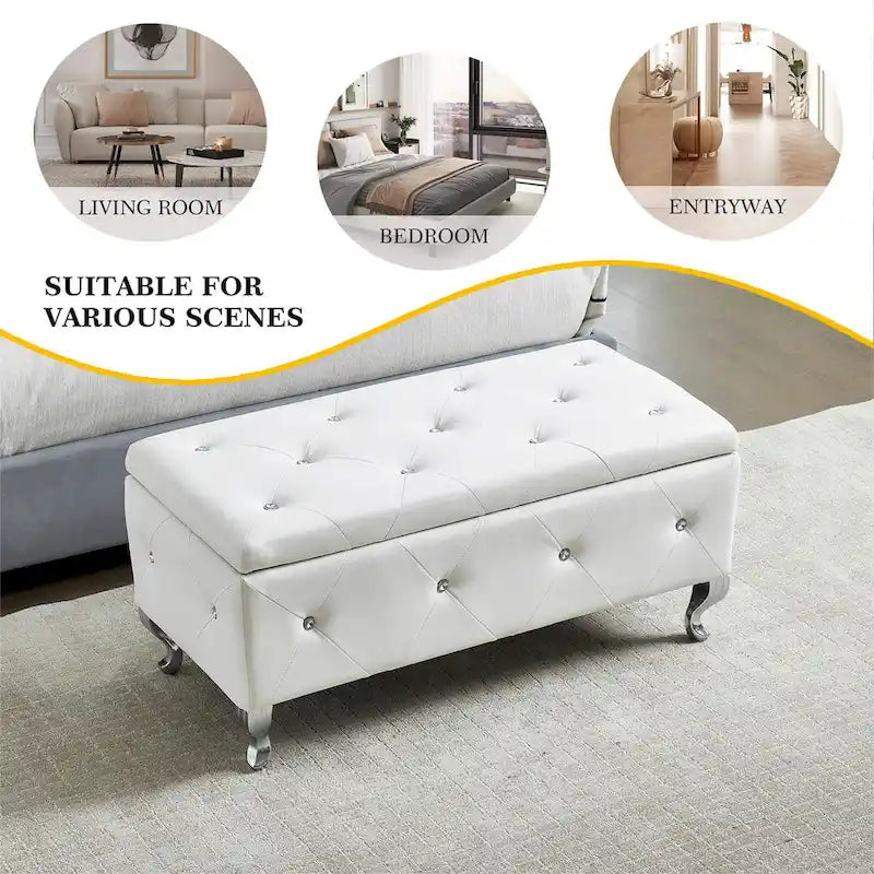 Pouf de rangement en cuir synthétique