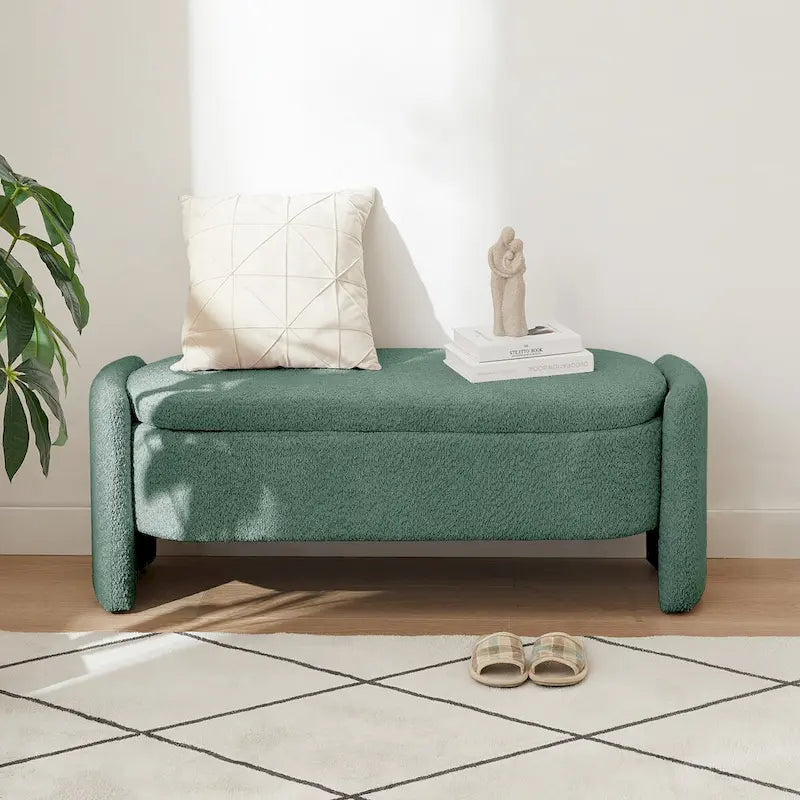 Banc de rangement ottoman en tissu polaire d'agneau 3D avec grand espace de rangement