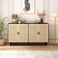 62.20 Armoire de rangement décorative élégante et fonctionnelle à 4 portes en rotin pour chambre à coucher, salon, bureau, montage facile, noir