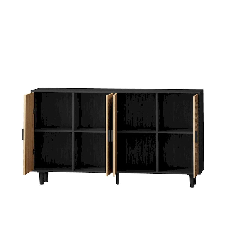 62.20 Armoire de rangement décorative élégante et fonctionnelle à 4 portes en rotin pour chambre à coucher, salon, bureau, montage facile, noir