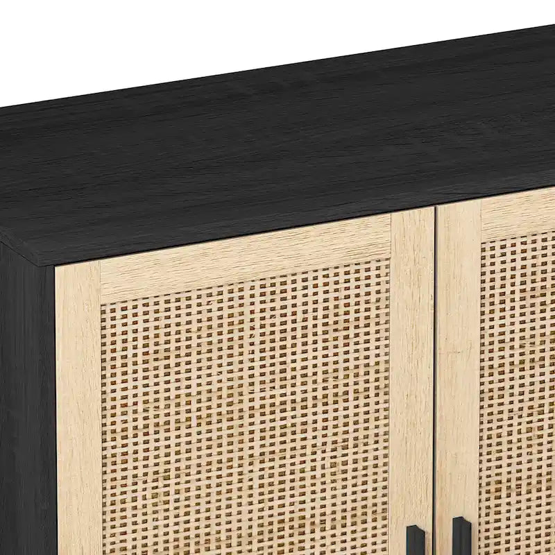 62.20 Armoire de rangement décorative élégante et fonctionnelle à 4 portes en rotin pour chambre à coucher, salon, bureau, montage facile, noir