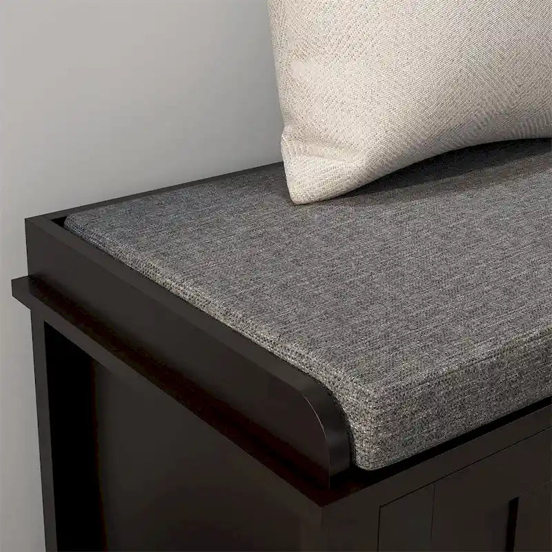 Banc à chaussures d'entrée avec ottoman de rangement, porte coulissante et étagères réglables