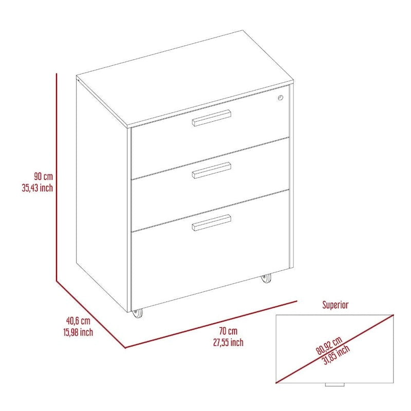 Armoire de rangement - Dessus supérieur, meuble bas à tiroirs, trois tiroirs, quatre roulettes - Noir