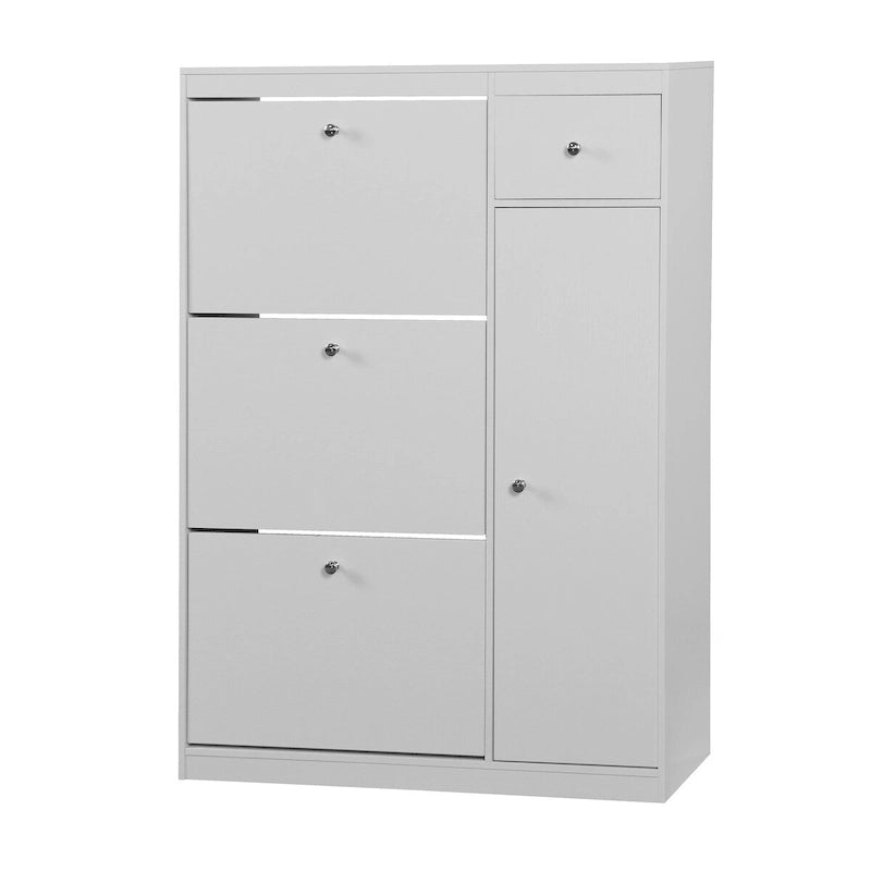 Meuble à chaussures, Organisateur de rangement à chaussures à seau basculant autoportant avec 3 tiroirs rabattables, Rangement étroit d'entrée avec étagère réglable
