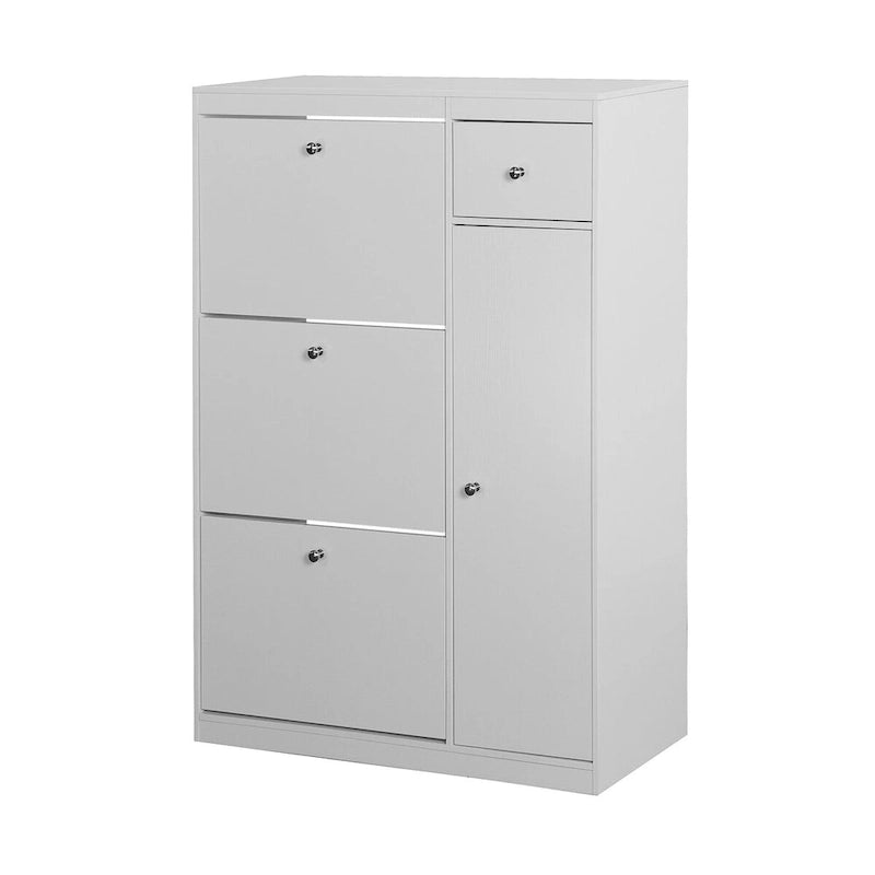 Meuble à chaussures, Organisateur de rangement à chaussures à seau basculant autoportant avec 3 tiroirs rabattables, Rangement étroit d'entrée avec étagère réglable