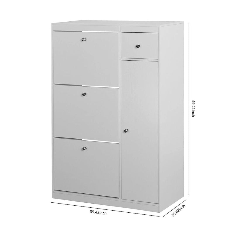 Meuble à chaussures, Organisateur de rangement à chaussures à seau basculant autoportant avec 3 tiroirs rabattables, Rangement étroit d'entrée avec étagère réglable
