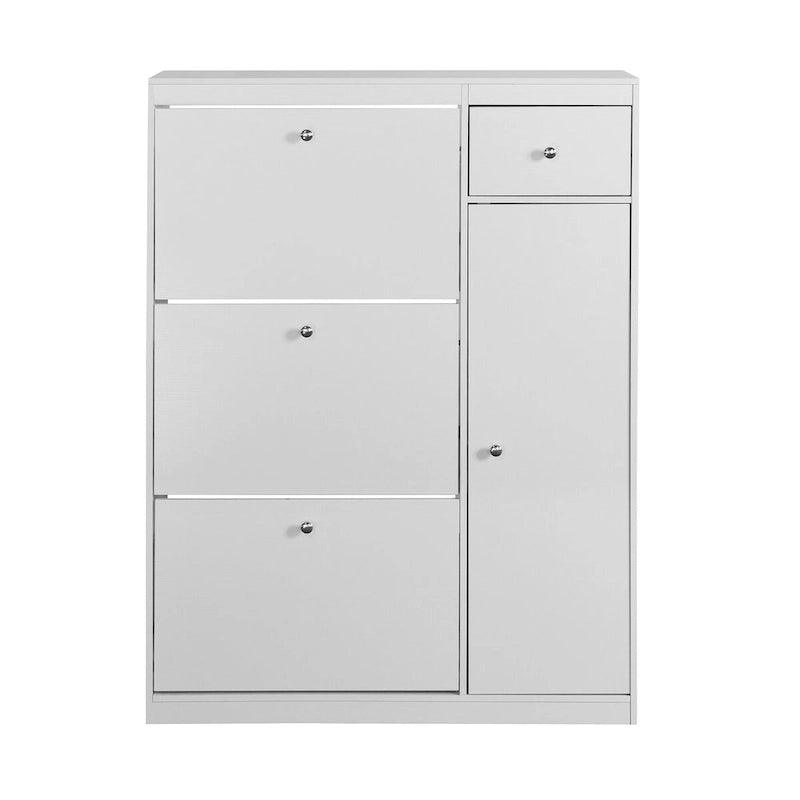 Meuble à chaussures, Organisateur de rangement à chaussures à seau basculant autoportant avec 3 tiroirs rabattables, Rangement étroit d'entrée avec étagère réglable