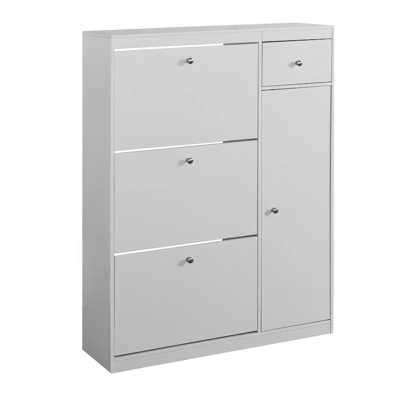 Meuble à chaussures, Organisateur de rangement à chaussures à seau basculant autoportant avec 3 tiroirs rabattables, Rangement étroit d'entrée avec étagère réglable