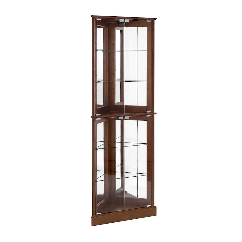 Vitrine d'angle avec éclairage, étagères réglables en verre trempé, fond miroir