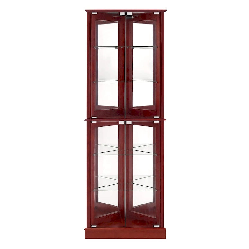 Vitrine d'angle avec éclairage, étagères réglables en verre trempé, fond miroir