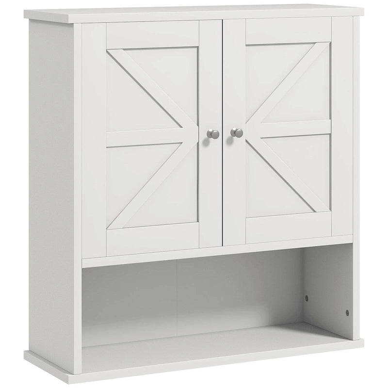 Meuble haut de salle de bain, Armoire à pharmacie murale avec étagère ouverte et étagère réglable, Rangement pour buanderie, Blanc