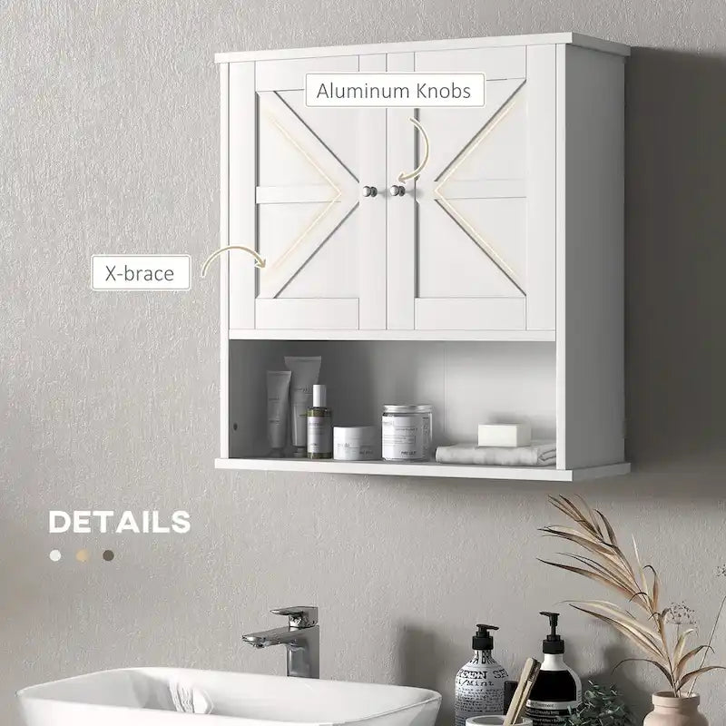 Meuble haut de salle de bain, Armoire à pharmacie murale avec étagère ouverte et étagère réglable, Rangement pour buanderie, Blanc