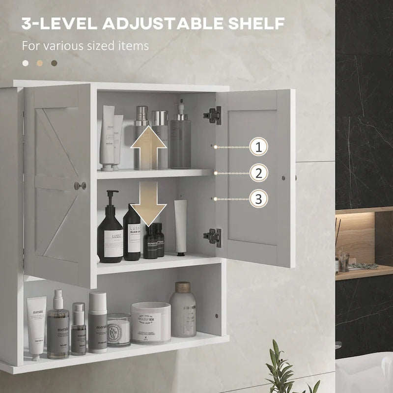 Meuble haut de salle de bain, Armoire à pharmacie murale avec étagère ouverte et étagère réglable, Rangement pour buanderie, Blanc
