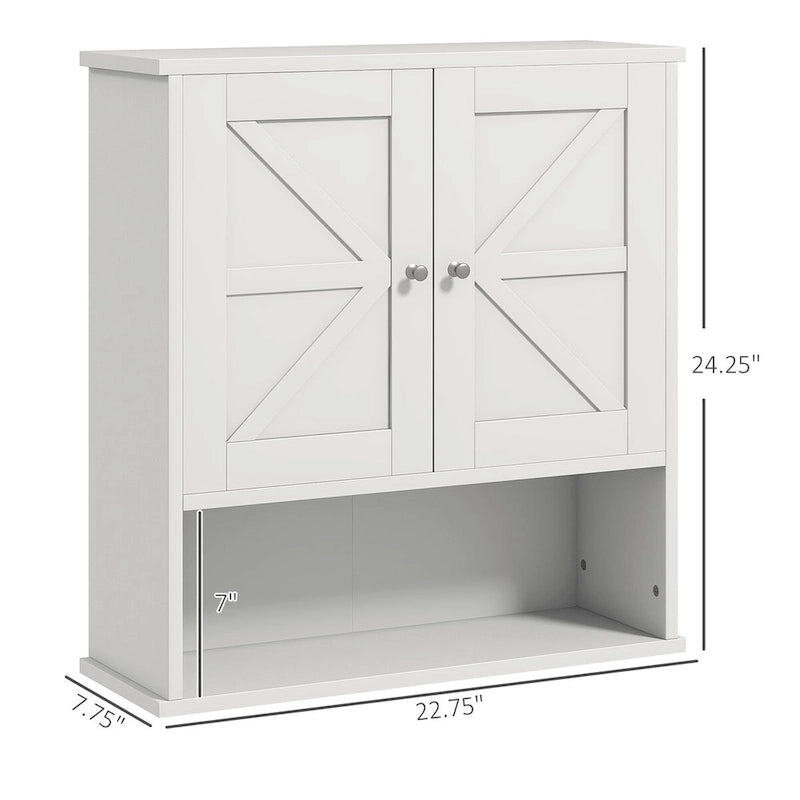Meuble haut de salle de bain, Armoire à pharmacie murale avec étagère ouverte et étagère réglable, Rangement pour buanderie, Blanc