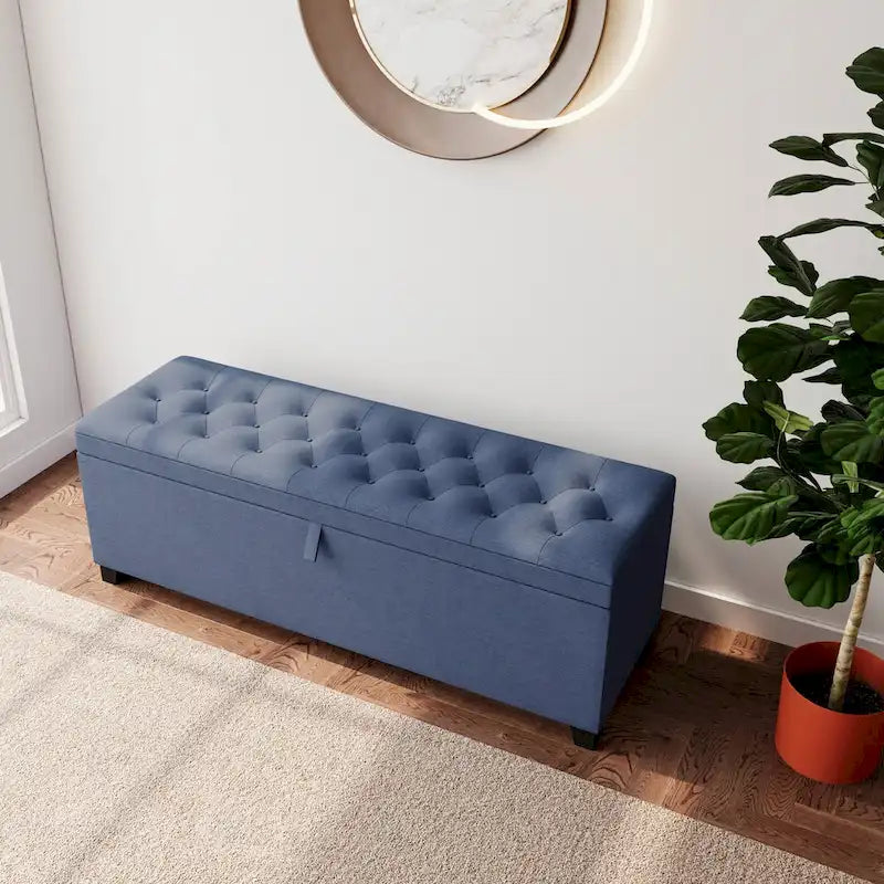 Banc de rangement ottoman extra long de 140 cm avec coffre de rangement à couvercle rabattable et assise rembourrée pour entrée et pied de lit