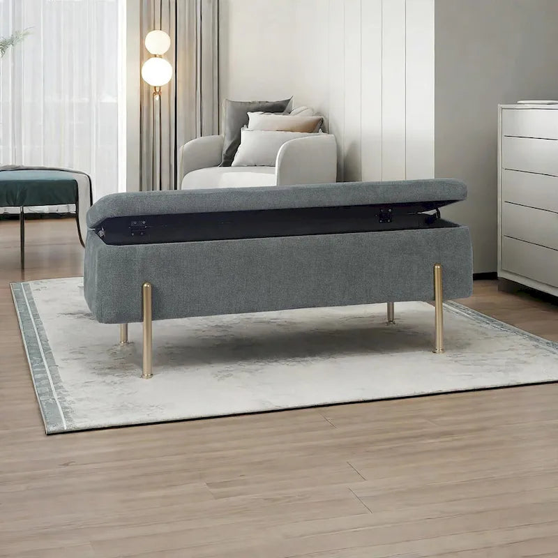 Banc de rangement rectangulaire rembourré avec assise capitonnée et coffre de rangement