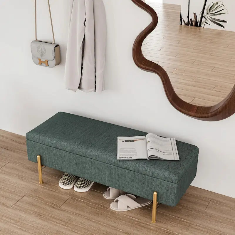 Banc de rangement rectangulaire rembourré avec assise capitonnée et coffre de rangement