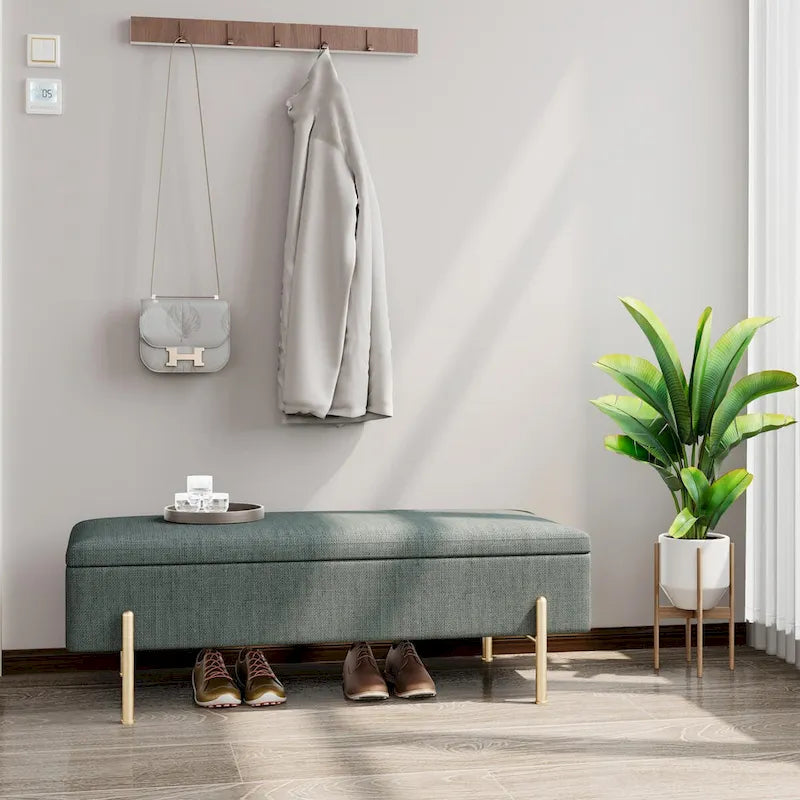 Banc de rangement rectangulaire rembourré avec assise capitonnée et coffre de rangement
