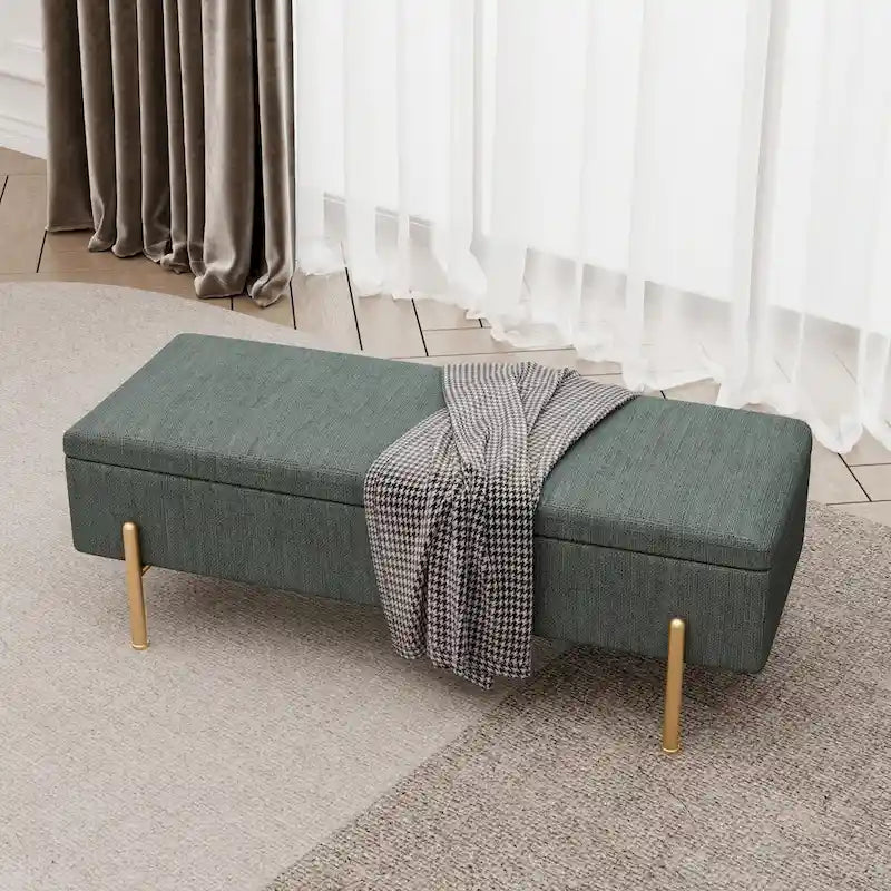 Banc de rangement rectangulaire rembourré avec assise capitonnée et coffre de rangement