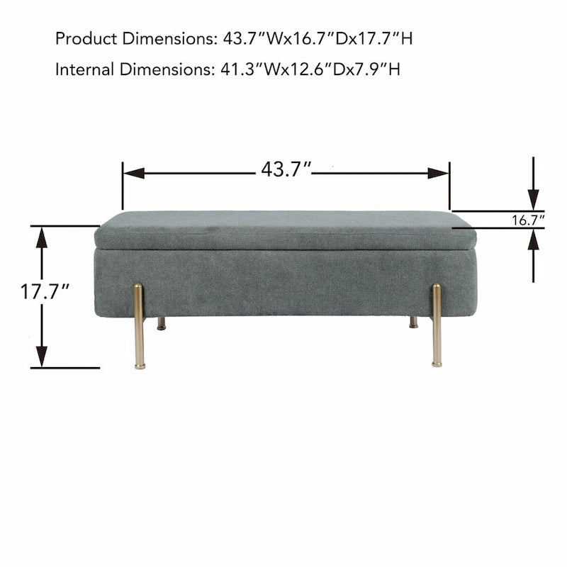 Banc de rangement rectangulaire rembourré avec assise capitonnée et coffre de rangement