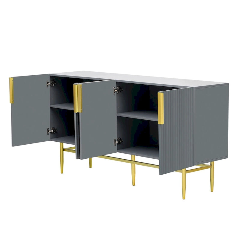 TREXM Buffet moderne élégant à 4 portes avec poignées en métal doré pour salle à manger, salon, chambre, couloir