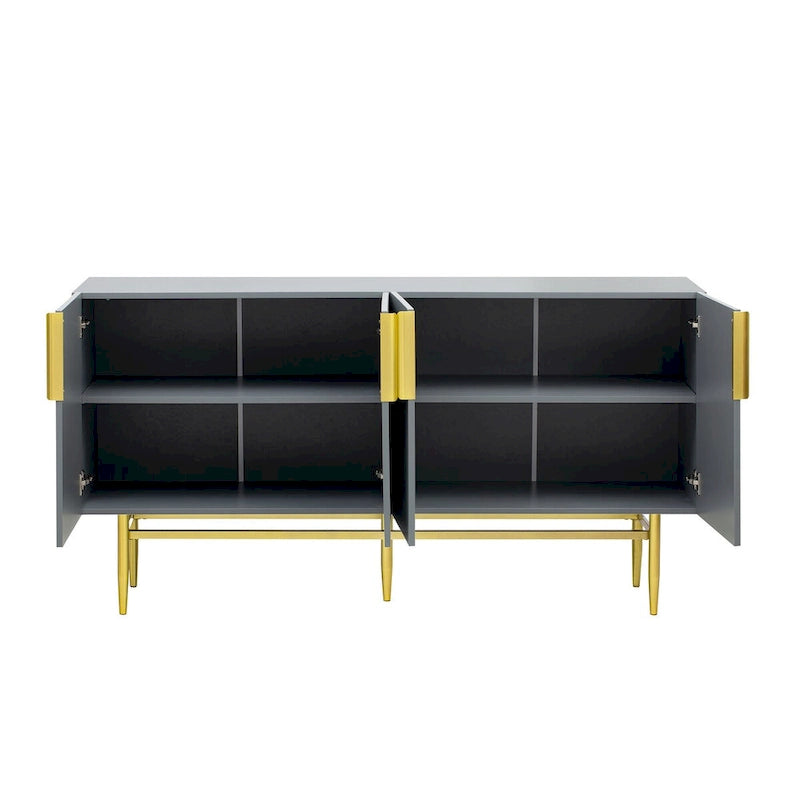 TREXM Buffet moderne élégant à 4 portes avec poignées en métal doré pour salle à manger, salon, chambre, couloir