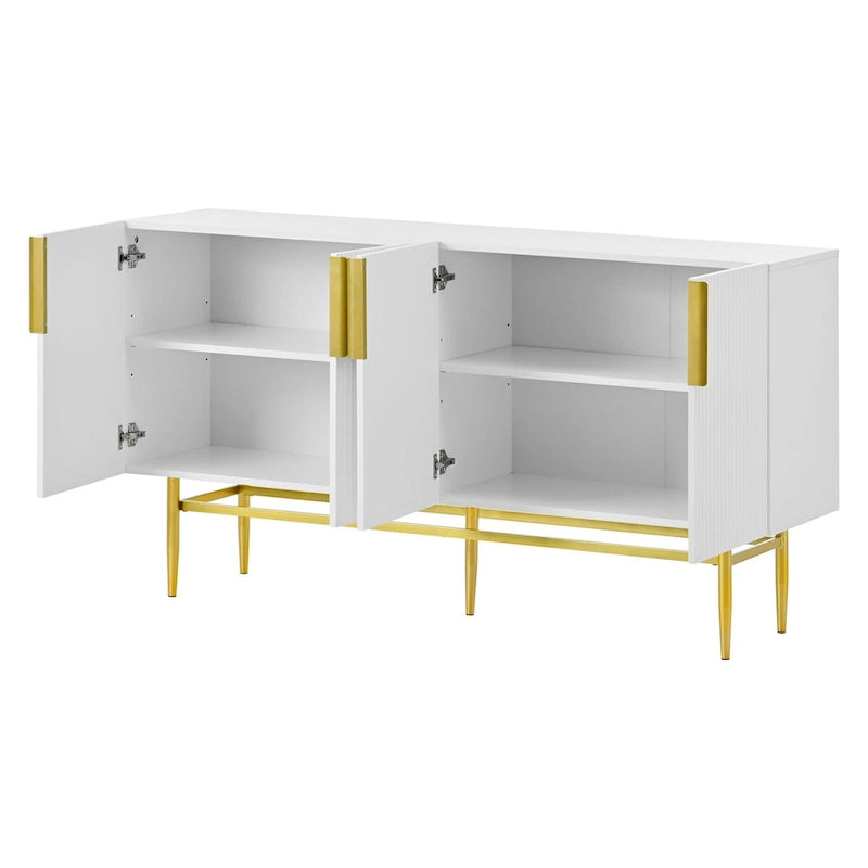 TREXM Buffet moderne élégant à 4 portes avec poignées en métal doré pour salle à manger, salon, chambre, couloir