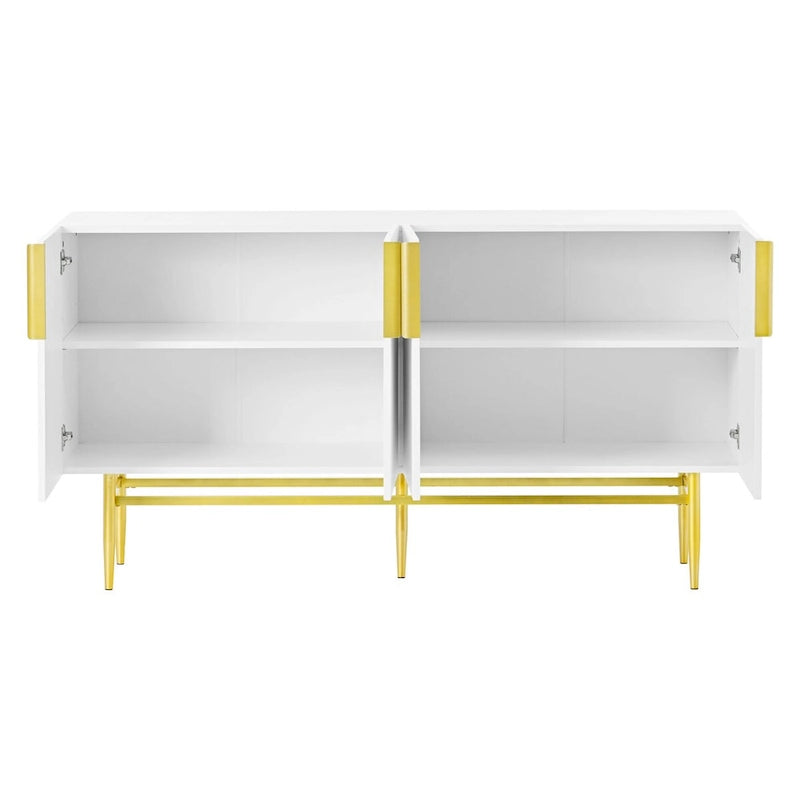 TREXM Buffet moderne élégant à 4 portes avec poignées en métal doré pour salle à manger, salon, chambre, couloir