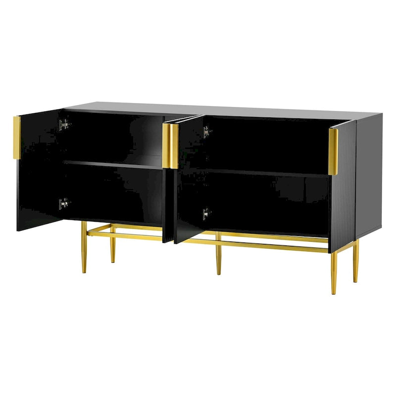 TREXM Buffet moderne élégant à 4 portes avec poignées en métal doré pour salle à manger, salon, chambre, couloir