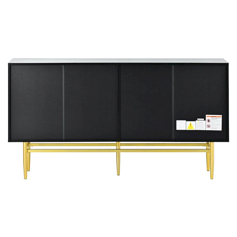 TREXM Buffet moderne élégant à 4 portes avec poignées en métal doré pour salle à manger, salon, chambre, couloir
