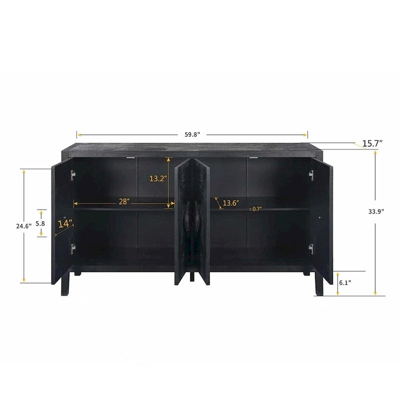 Armoire antique à quatre portes avec poignée de porte sculptée en forme de fleur