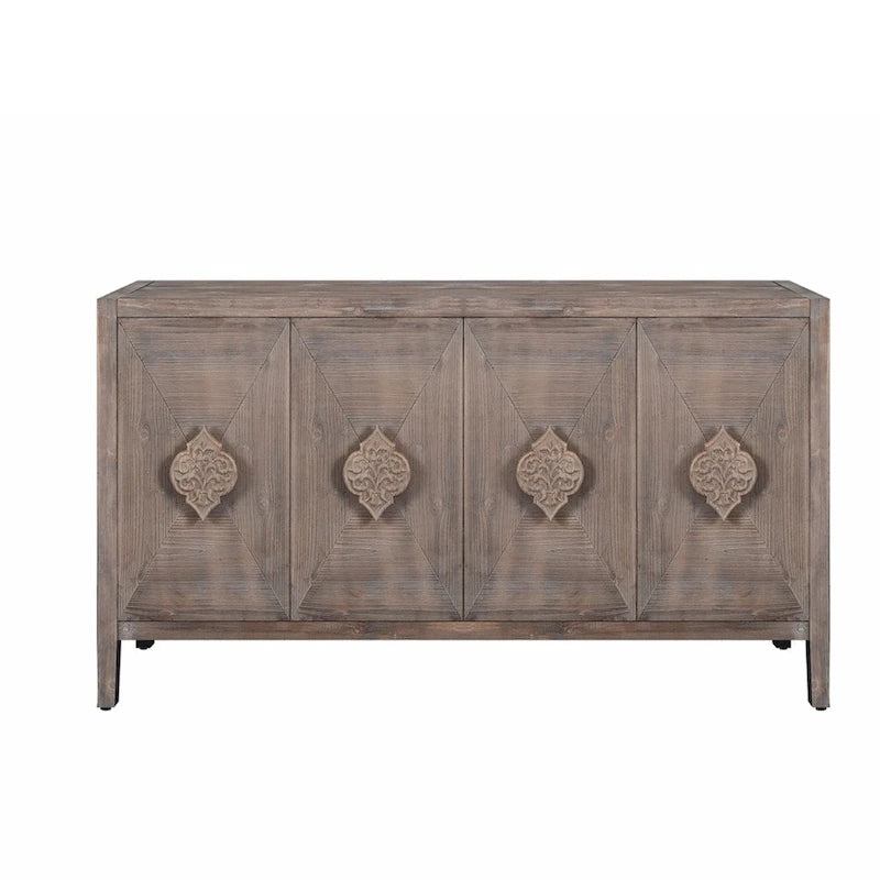 Armoire antique à quatre portes avec poignée de porte sculptée en forme de fleur