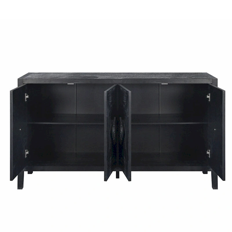 Armoire antique à quatre portes avec poignée de porte sculptée en forme de fleur