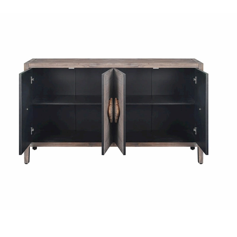 Armoire antique à quatre portes avec poignée de porte sculptée en forme de fleur
