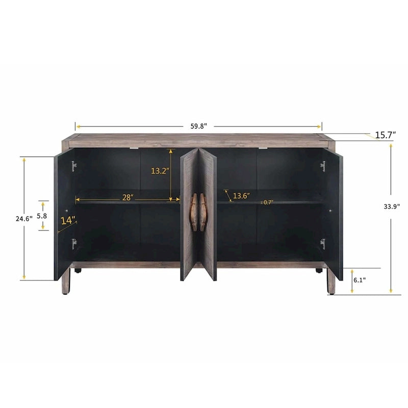 Armoire antique à quatre portes avec poignée de porte sculptée en forme de fleur