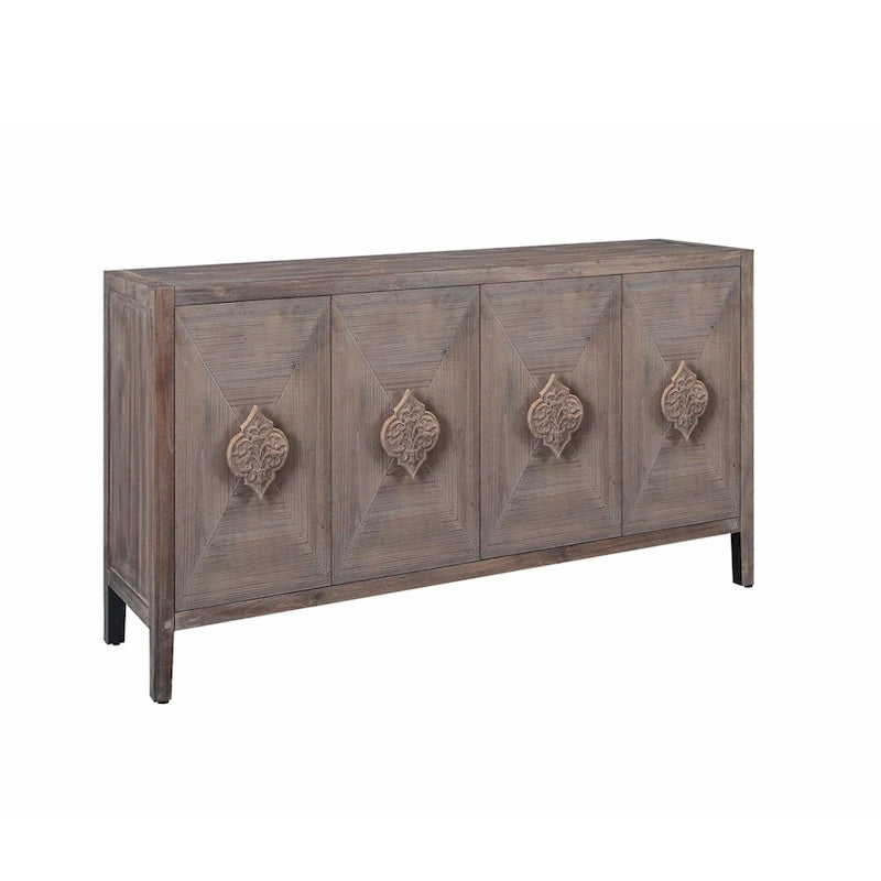 Armoire antique à quatre portes avec poignée de porte sculptée en forme de fleur