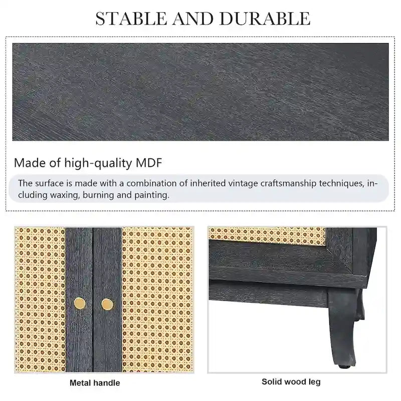 Panneaux de grain de qualité supérieure faits à la main, buffet avec 4 portes en rotin, console de rangement moderne