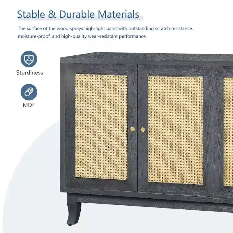 Panneaux de grain de qualité supérieure faits à la main, buffet avec 4 portes en rotin, console de rangement moderne