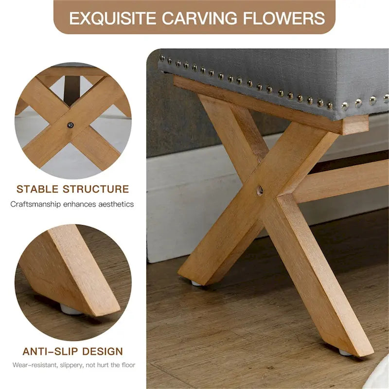 Banc de rangement capitonné en lin avec 35 boutons