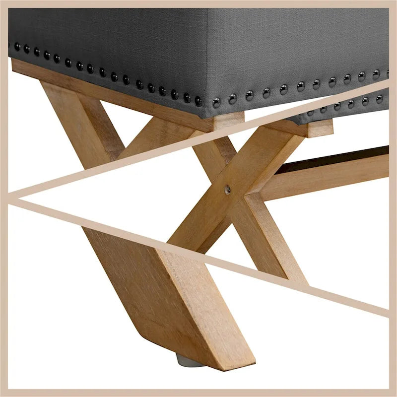 Banc de rangement capitonné en lin avec 35 boutons