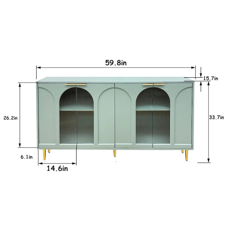 Meuble d'appoint – Buffet/Bahut en bois laqué avec 4 portes vitrées – Armoire de rangement pour salon