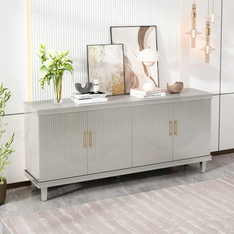 70.07Grand Cabinet à 4 Portes, Idéal pour le Salon, la Cuisine, la Chambre et le Couloir (Champagne)