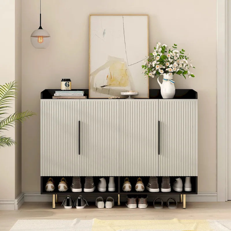 Meuble à chaussures avec 4 portes Grand organisateur de rangement à chaussures moderne avec étagères réglables pour armoire à chaussures d'entrée