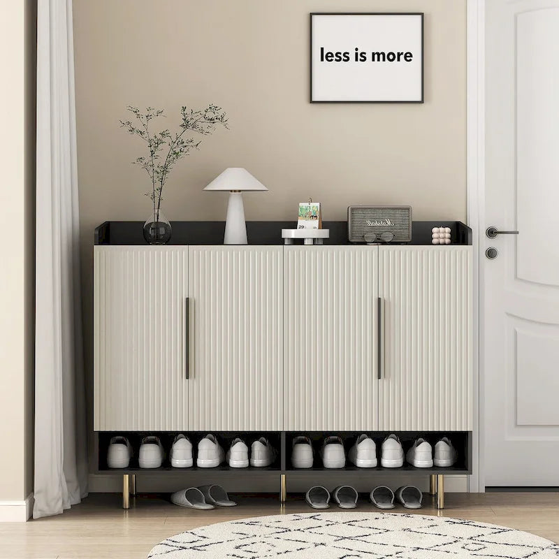 Meuble à chaussures avec 4 portes Grand organisateur de rangement à chaussures moderne avec étagères réglables pour armoire à chaussures d'entrée